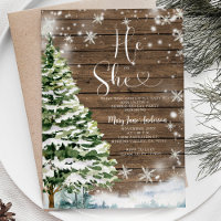 Wood He or She Evergreen Winter Gender Reveal