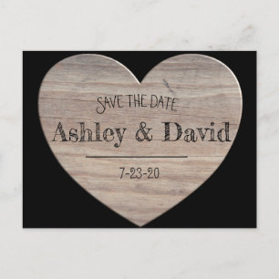 Wood Heart Save The Date Postcard