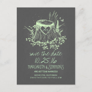 wood heart stump rustic country save the date announcement postcard