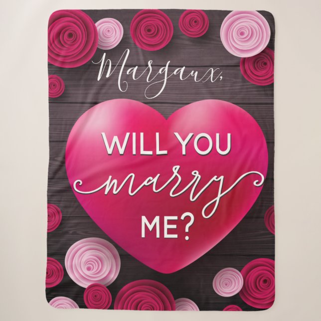 Wood Heart Wedding Proposal - Will you Marry Me Sherpa Blanket (Front)