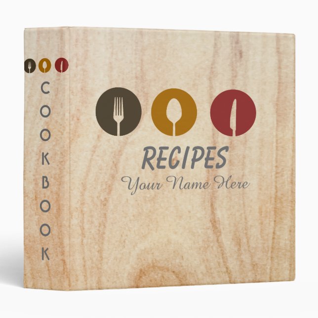 Wood Kitchen utensils recipe binder book (Front/Spine)