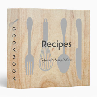 Wood Kitchen utensils recipe binder book