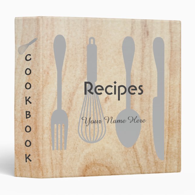 Wood Kitchen utensils recipe binder book (Front/Spine)