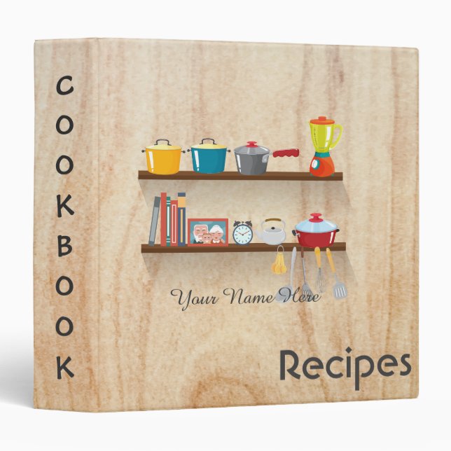 Wood Kitchen utensils recipe binder book (Front/Spine)
