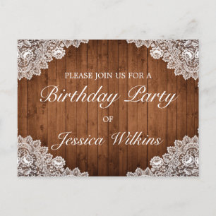 Wood & Lace Birthday Party Invitation Postcard