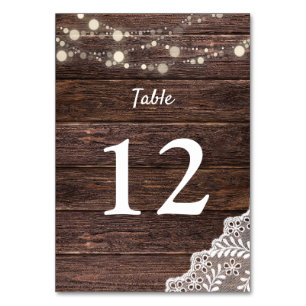 Wood, Lace, String Lights 2 Table Number