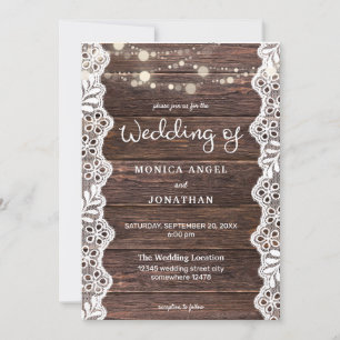 Wood & Lace & String Lights Wedding Invitation
