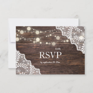 Wood Lace & String Lights Wedding w/ Meal RSVP Card