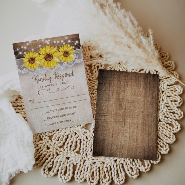 Wood Lace Sunflower Rustic RSVP Response Card (Creator Uploaded)