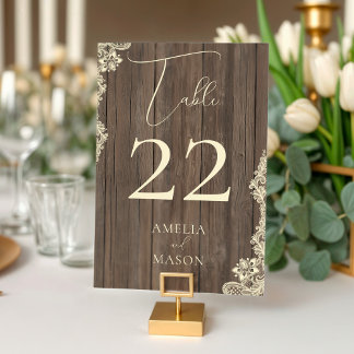 Wood Lace Wedding Rustic Table Number Card