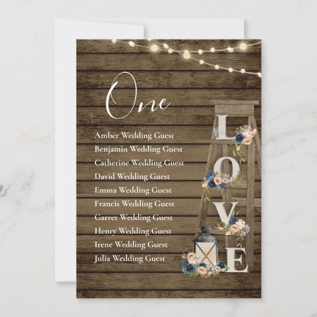 Wood Ladder Floral Table One Seating Card (Front)