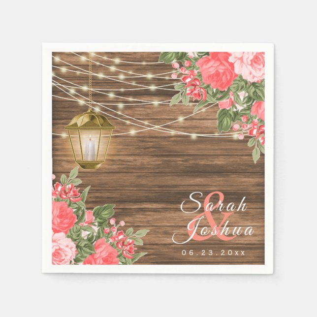 Wood, Lantern and Coral Flower Napkin (Front)