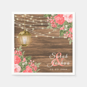Wood, Lanterns and Coral Flower Napkin