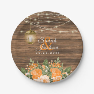 Wood, Lanterns and Orange Flower Paper Plate