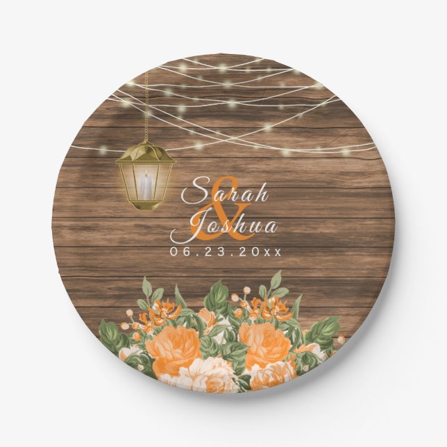 Wood, Lanterns and Orange Flower Paper Plate (Front)