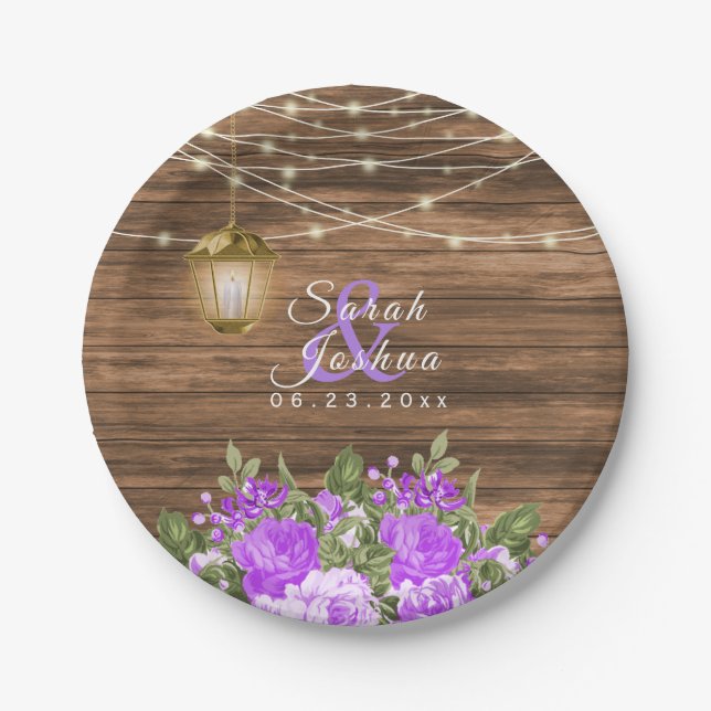 Wood, Lanterns and Purple Flower Paper Plate (Front)
