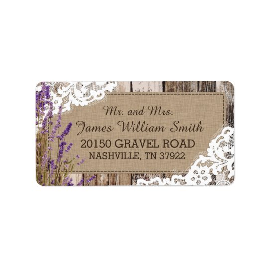 Wood Lavender and Lace Rustic Wedding Label