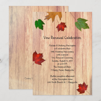 Wood Leaves Fall Season Vow Renewal Invitation