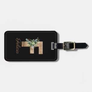 Wood letter monogram F Luggage Tag