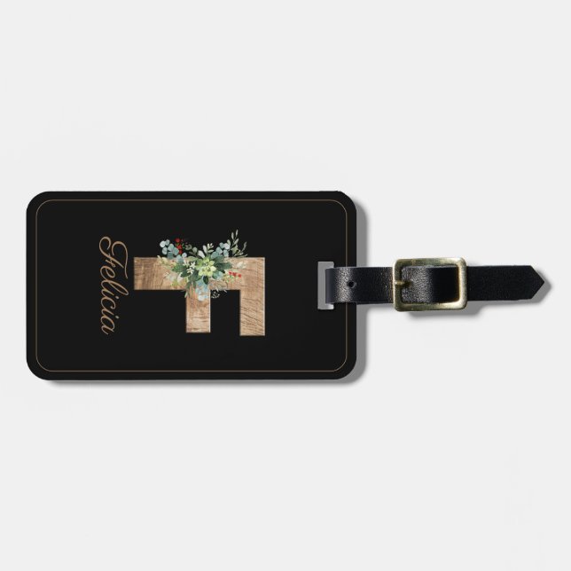  Wood letter  monogram F Luggage Tag (Front Horizontal)