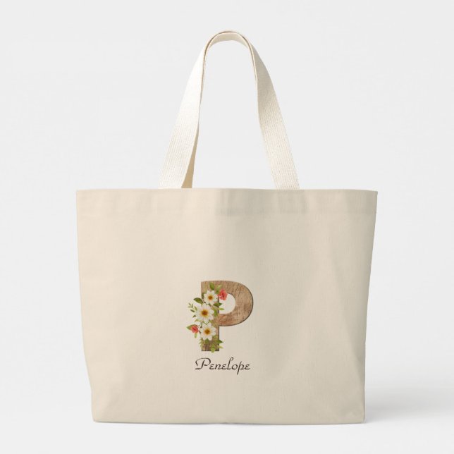 Wood letter P flower monogram retirement Tote Bag (Back)