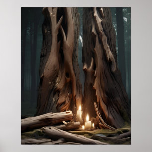 WOOD LIGHTED CANDLES picture ART Poster