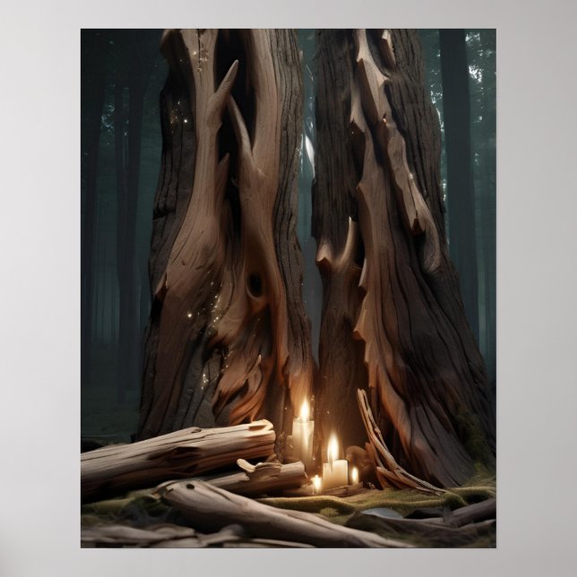 WOOD LIGHTED CANDLES picture ART Poster (Front)
