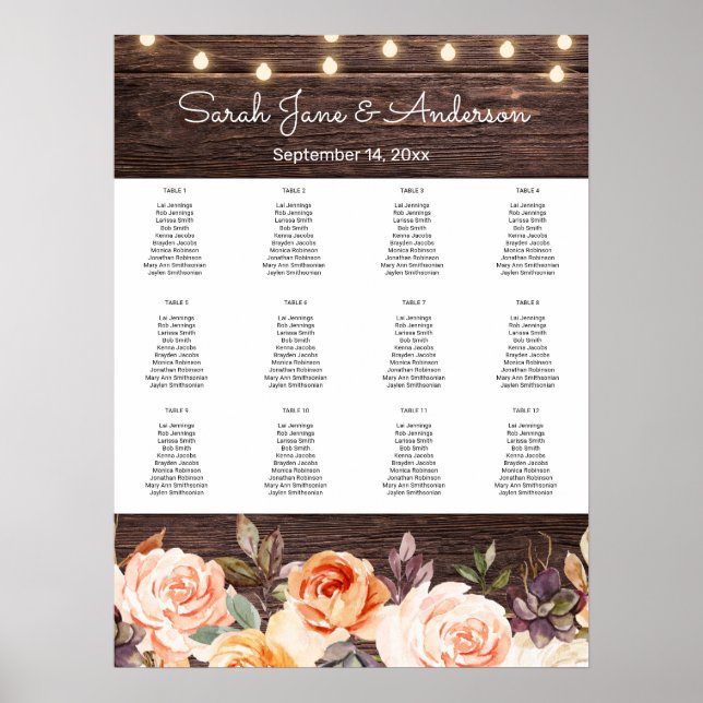 Wood Lights, Blush & Peach Floral Seating Chart 2 (Front)