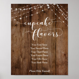Wood & Lights Cupcake Flavours Reception Sign