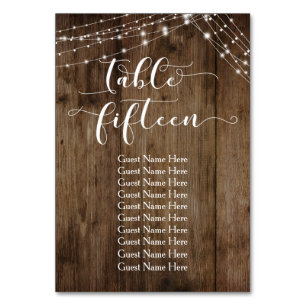 Wood & Lights Table Fifteen with Guest Names Card
