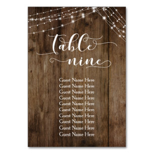 Wood & Lights Table Nine with Guest Names Card