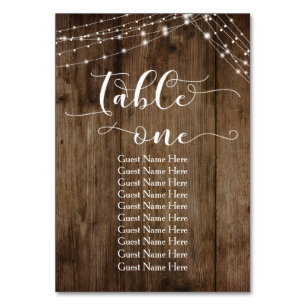 Wood & Lights Table One with Guest Names Card