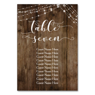 Wood & Lights Table Seven with Guest Names Card