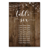 Wood & Lights Table Six with Guest Names Card