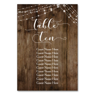 Wood & Lights Table Ten with Guest Names Card