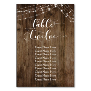 Wood & Lights Table Twelve with Guest Names Card