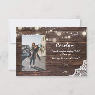 Wood Lights Will You Be My Bridesmaid? with Photo Invitation
