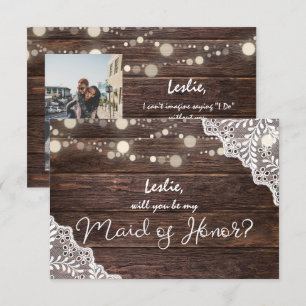 Wood Lights Will You Be My Maid of Honour? Photo Invitation