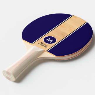 Wood-like Stripe Monogrammed Dark-Blue Ping Pong Paddle