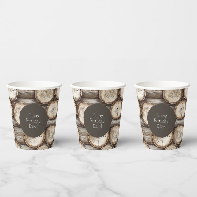 Wood Log Cabin Birthday Paper Cups (Multi)