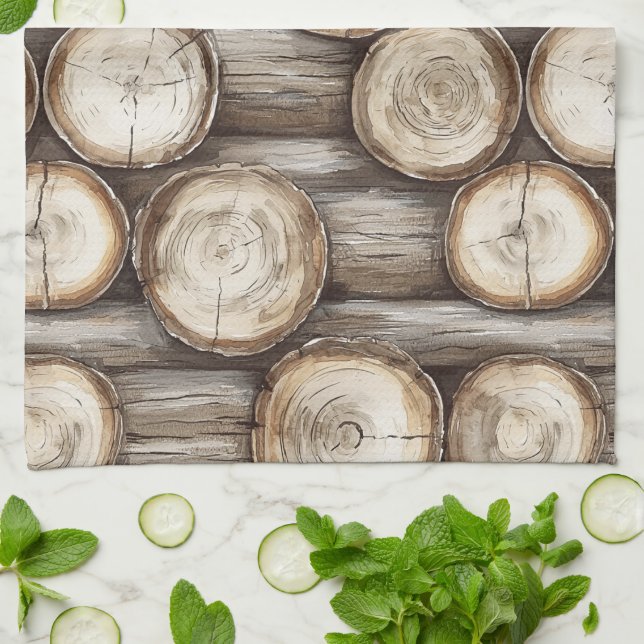 Wood Log Cabin Christmas Kitchen Towel (Folded)