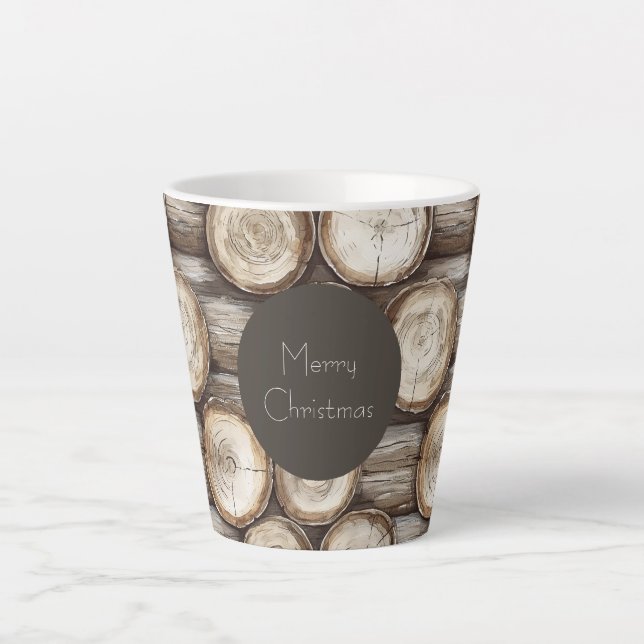Wood Log Cabin Christmas Latte Mug (Front)