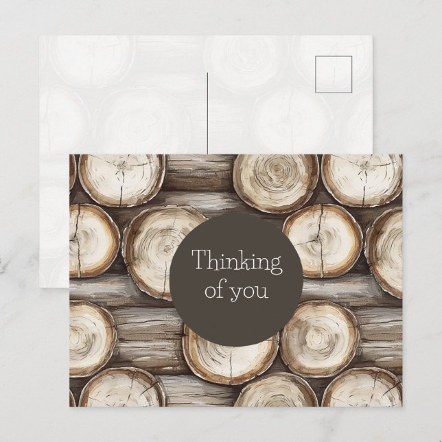 Wood Log Cabin Thinking of you Postcard (Front/Back)