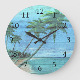 Wood Look Beach Ocean design 182 Large Clock