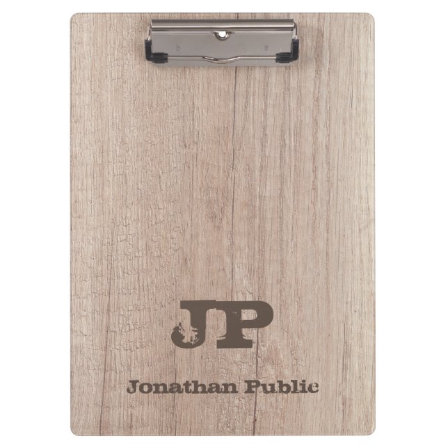 Wood Look Distressed Monogrammed Template Clipboard (Front)