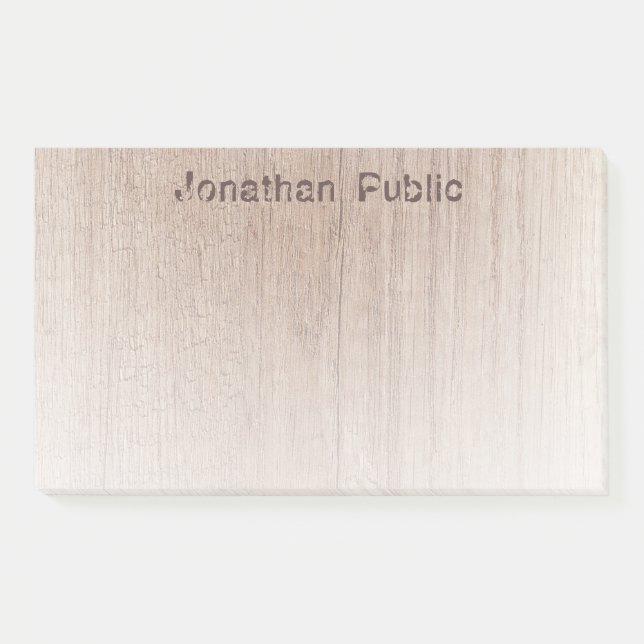Wood Look Distressed Text Elegant Template Modern Post-it Notes (Front)