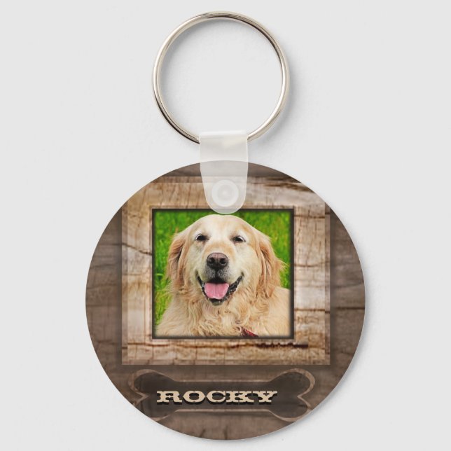 Wood Look Dog Memorial with Bone Keychain (Front)