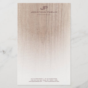 Wood Look Elegant Monogrammed Modern Template Stationery