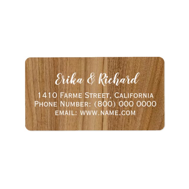 Wood-look label with names and address information (Front)