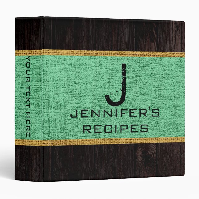 Wood Look Mint Green Burlap Rustic Linen Binder (Front/Spine)
